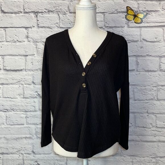 WAREHOUSE One Henley Waffle Top Size Extra Small - Picture 2 of 8